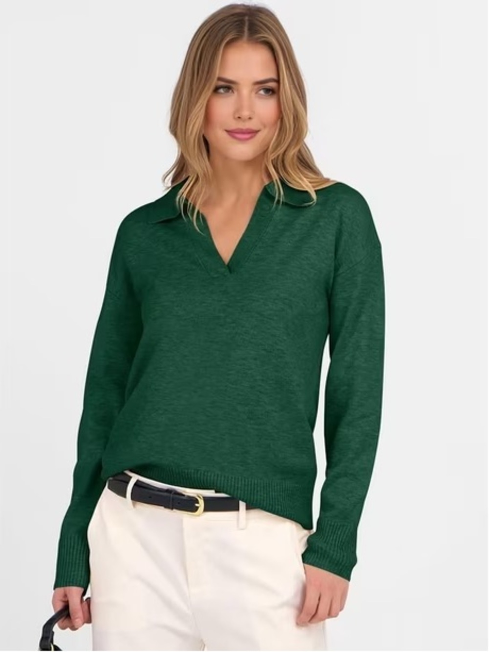 Commense Forest Green Collared V-Neck Sweater | Size Small | NWT
